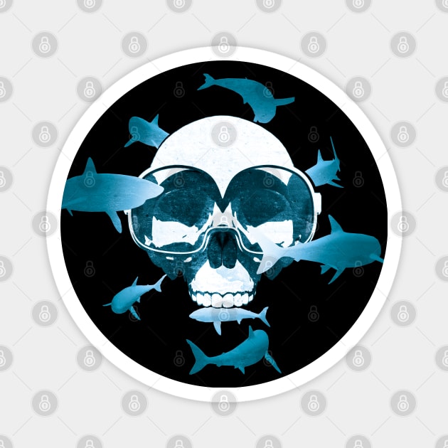 Scuba diving Skull and Sharks Magnet by TMBTM